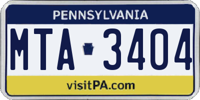 PA license plate MTA3404