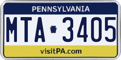 PA license plate MTA3405