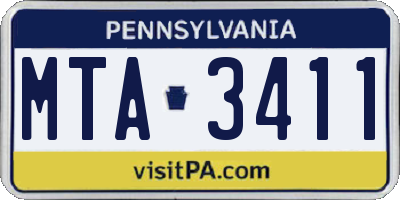 PA license plate MTA3411