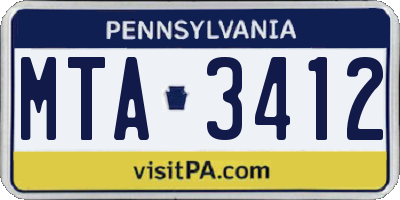 PA license plate MTA3412