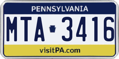 PA license plate MTA3416