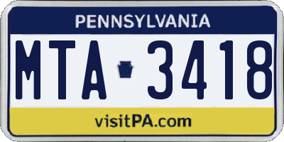 PA license plate MTA3418