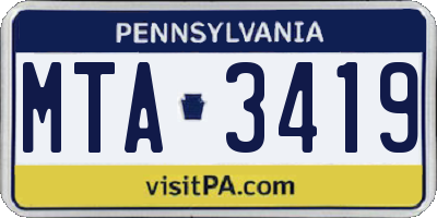 PA license plate MTA3419