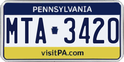 PA license plate MTA3420