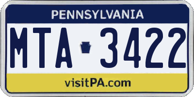 PA license plate MTA3422