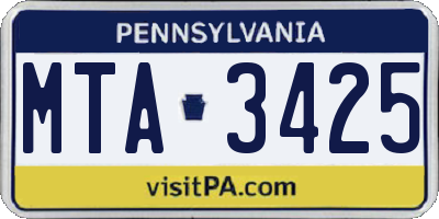 PA license plate MTA3425
