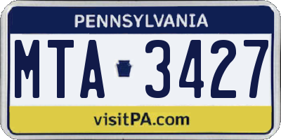 PA license plate MTA3427