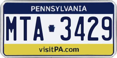 PA license plate MTA3429