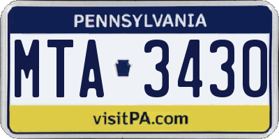 PA license plate MTA3430