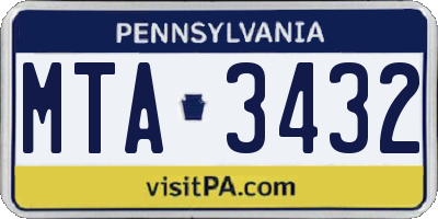 PA license plate MTA3432