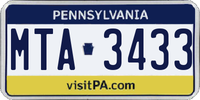 PA license plate MTA3433