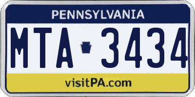 PA license plate MTA3434