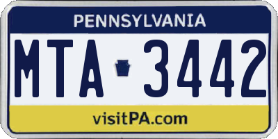PA license plate MTA3442