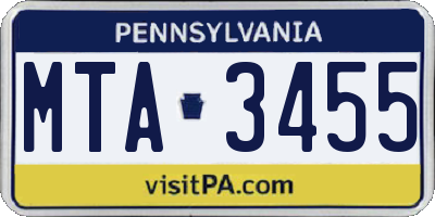 PA license plate MTA3455