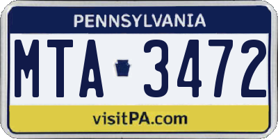 PA license plate MTA3472