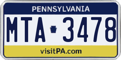 PA license plate MTA3478