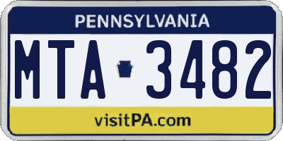 PA license plate MTA3482