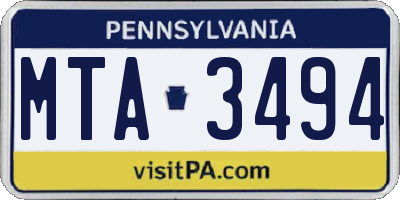 PA license plate MTA3494
