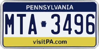 PA license plate MTA3496