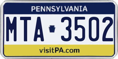 PA license plate MTA3502