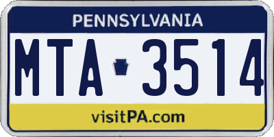 PA license plate MTA3514