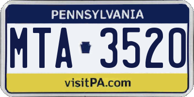 PA license plate MTA3520