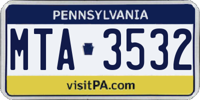 PA license plate MTA3532