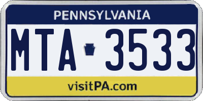 PA license plate MTA3533
