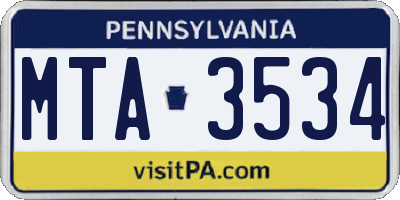 PA license plate MTA3534