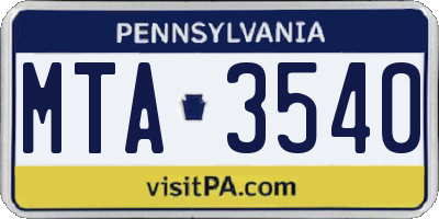 PA license plate MTA3540