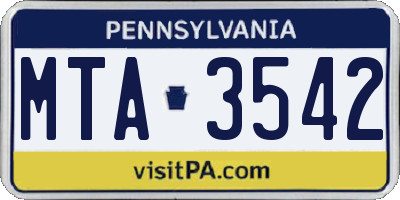PA license plate MTA3542