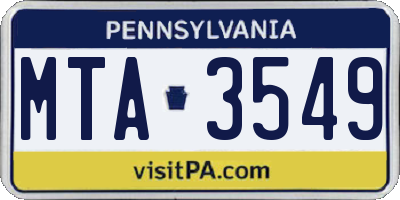 PA license plate MTA3549