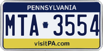PA license plate MTA3554