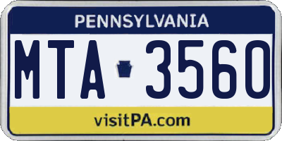 PA license plate MTA3560