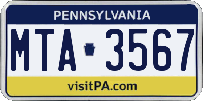 PA license plate MTA3567
