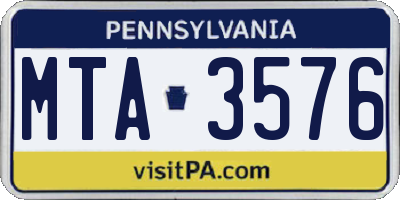 PA license plate MTA3576