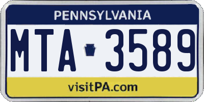 PA license plate MTA3589