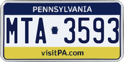 PA license plate MTA3593