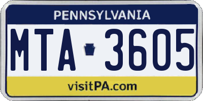 PA license plate MTA3605