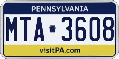 PA license plate MTA3608