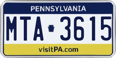 PA license plate MTA3615