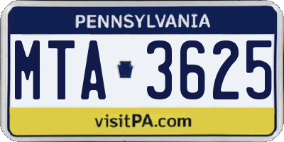PA license plate MTA3625
