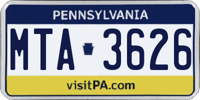 PA license plate MTA3626