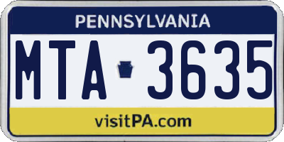PA license plate MTA3635