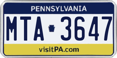 PA license plate MTA3647
