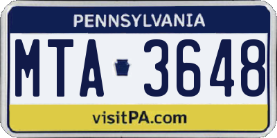 PA license plate MTA3648