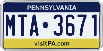 PA license plate MTA3671