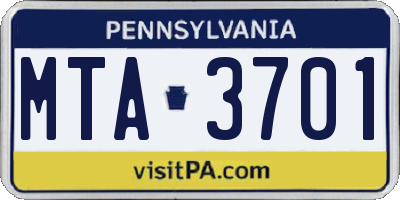 PA license plate MTA3701