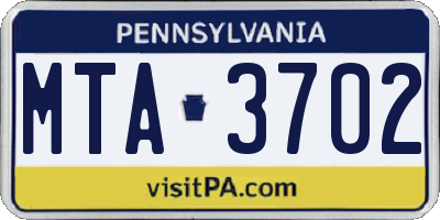 PA license plate MTA3702