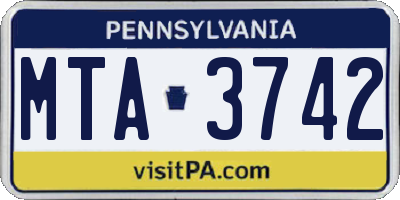 PA license plate MTA3742